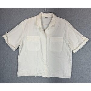 Vintage Russ Shirt Womens 16 Short Sleeve‎ Button Up Camp Pockets Made USA 90s